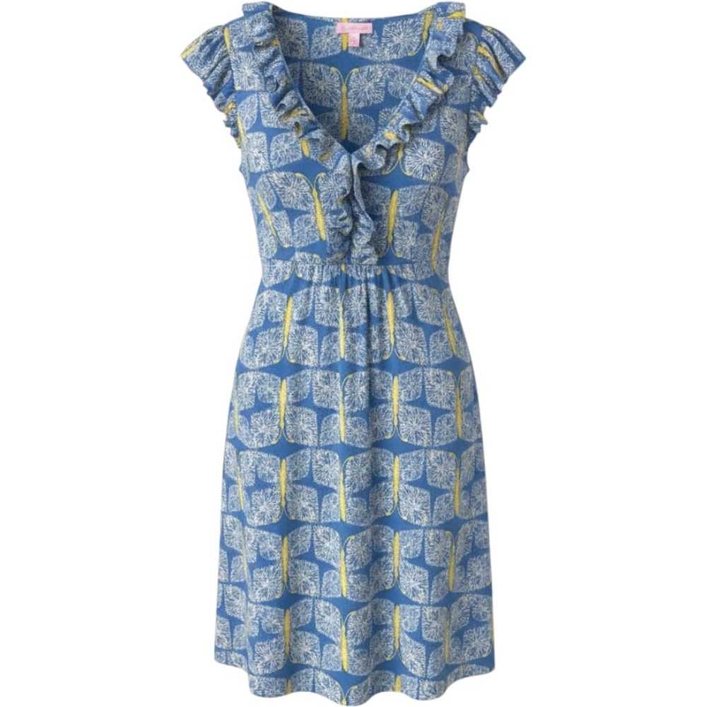 Lilly Pulitzer Dress Women's Medium Blue Floral Silk Blend Clare Butterfly Daisy